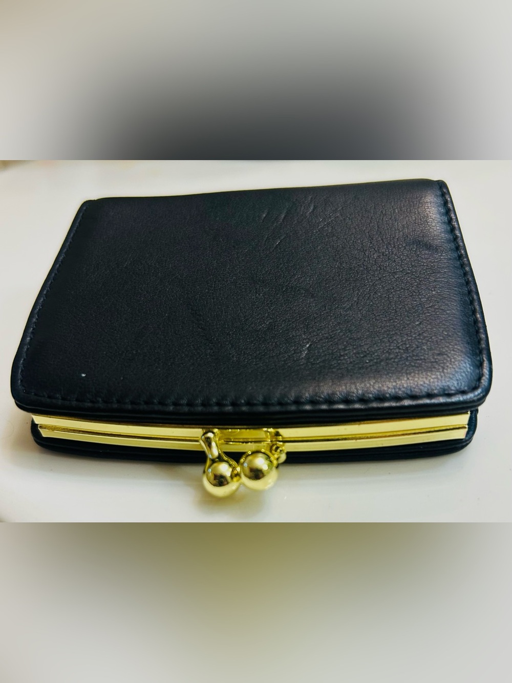 Vtg Mint COACH Black Leather Kiss-Lock Jewelry/ Coin Purse - Picture 2 of 5